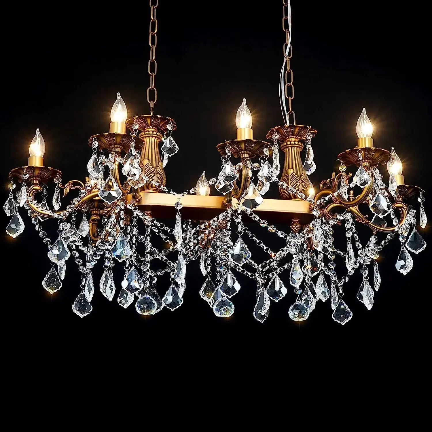 Crystal Chandeliers Island Lighting 8 Candle Pendant Rectangle Hanging Ceiling Fixture for Dining Living Room Kitchen Entry