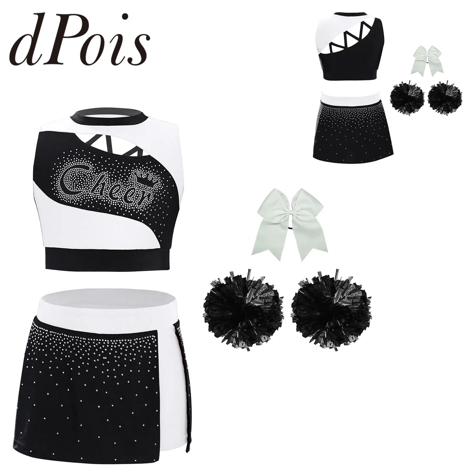 Girls Cheerlead Outfit Cheer Dance Clothes Dress Hip Hop Jazz Dance Outfit School Children Cheerleader Costume Dancewear Sets