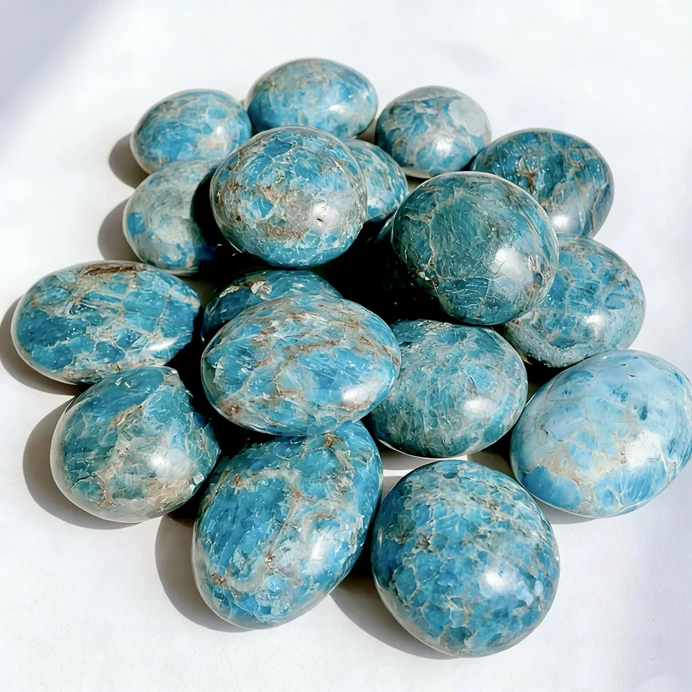 Natural Blue Apatite Tumbled Palm Stone Polished Crystal Mineral Specimen Handheld Stone Spiritual Energy Home Decoration Gift