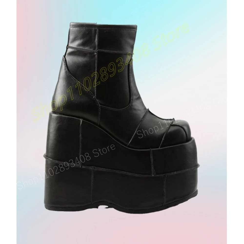Coffe Wdges High Heel Short Boots Thick Soled Round Toe Matte Leather Fashion Sexy 2024 Women Shoes Autumn Zapatos Para Mujere
