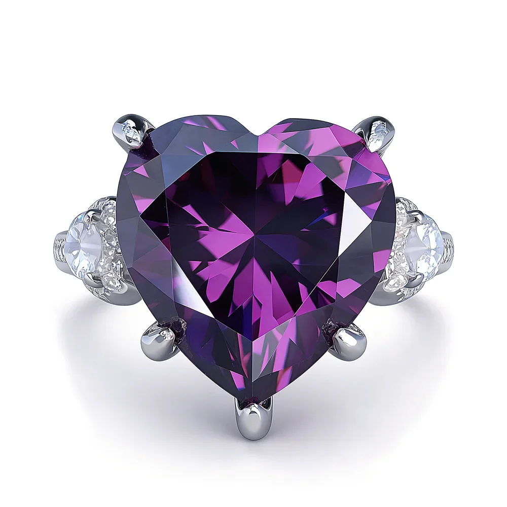 

New S925 Sterling Silver Twilight Mountain Purple Heart High Carbon Diamond Ring Personalized Luxury Women's Ring