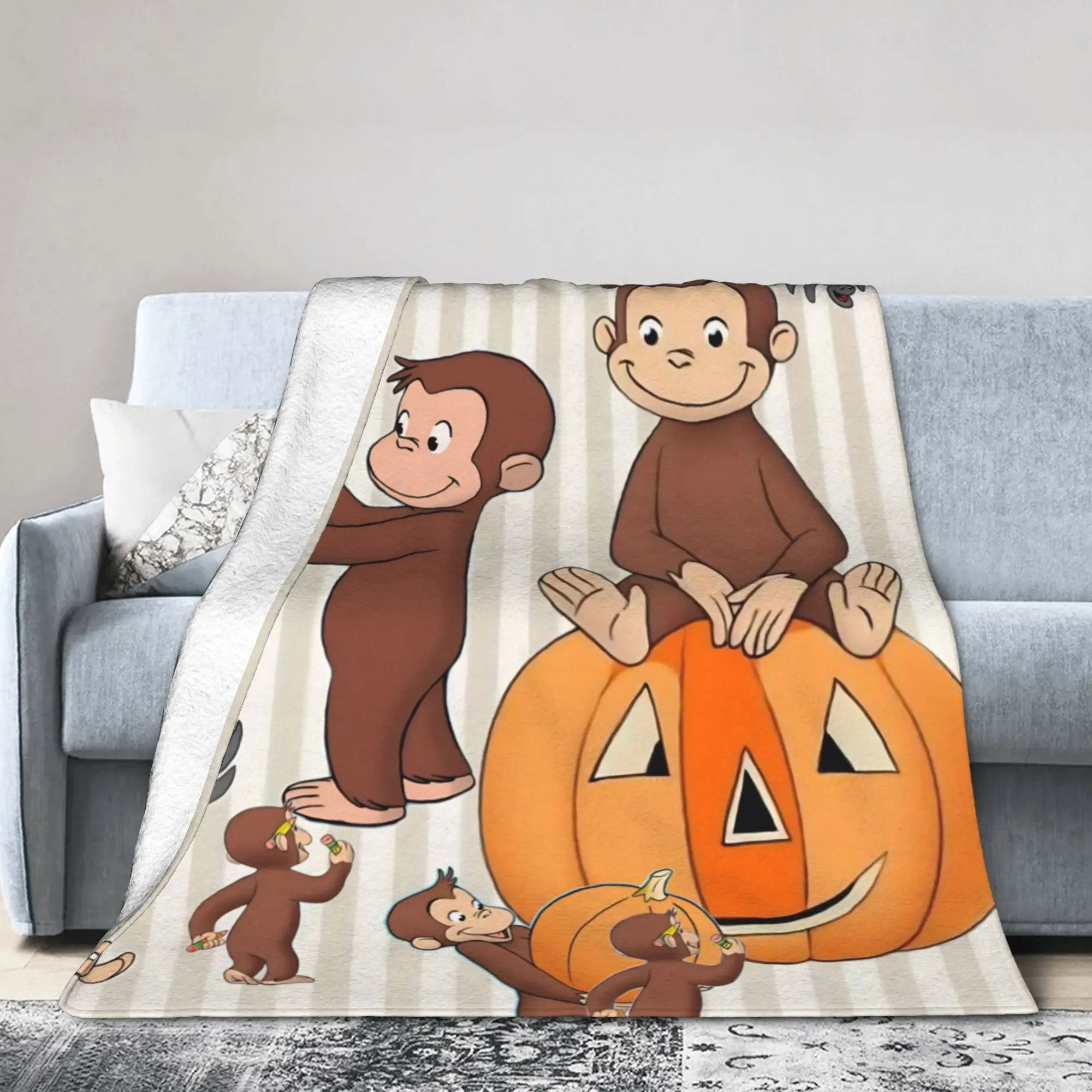 Cute Monkey Curious George Fleece Throw Blanket  Blankets for Home Bedroom Soft Plush Thin Quilt,