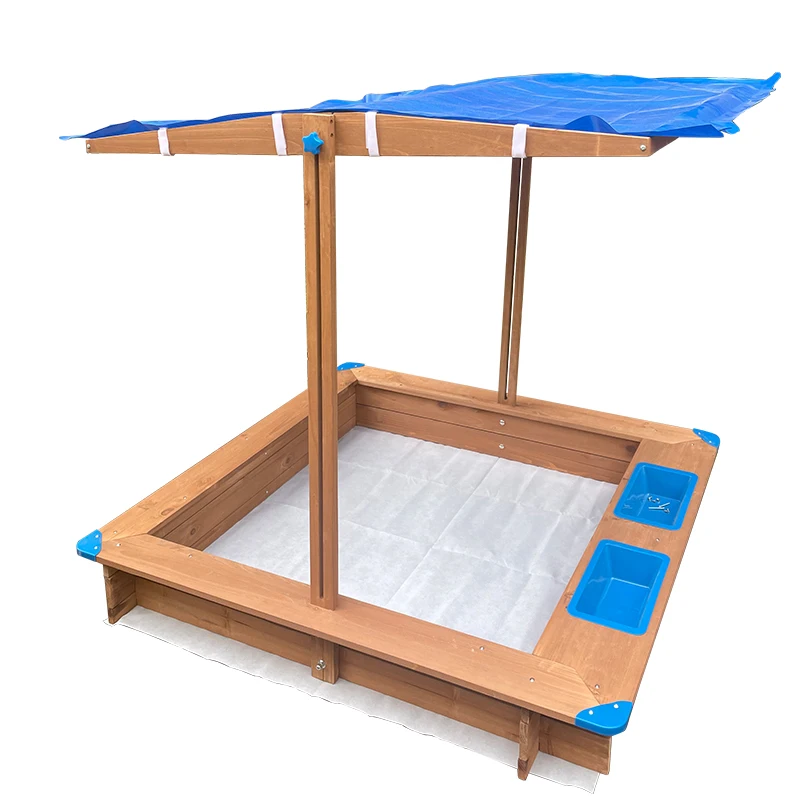 

Wooden Playground Sandpit Play Equipment with Canopy Roof Outdoor Sandbox Garden Sand Pool Set for Kindergarten