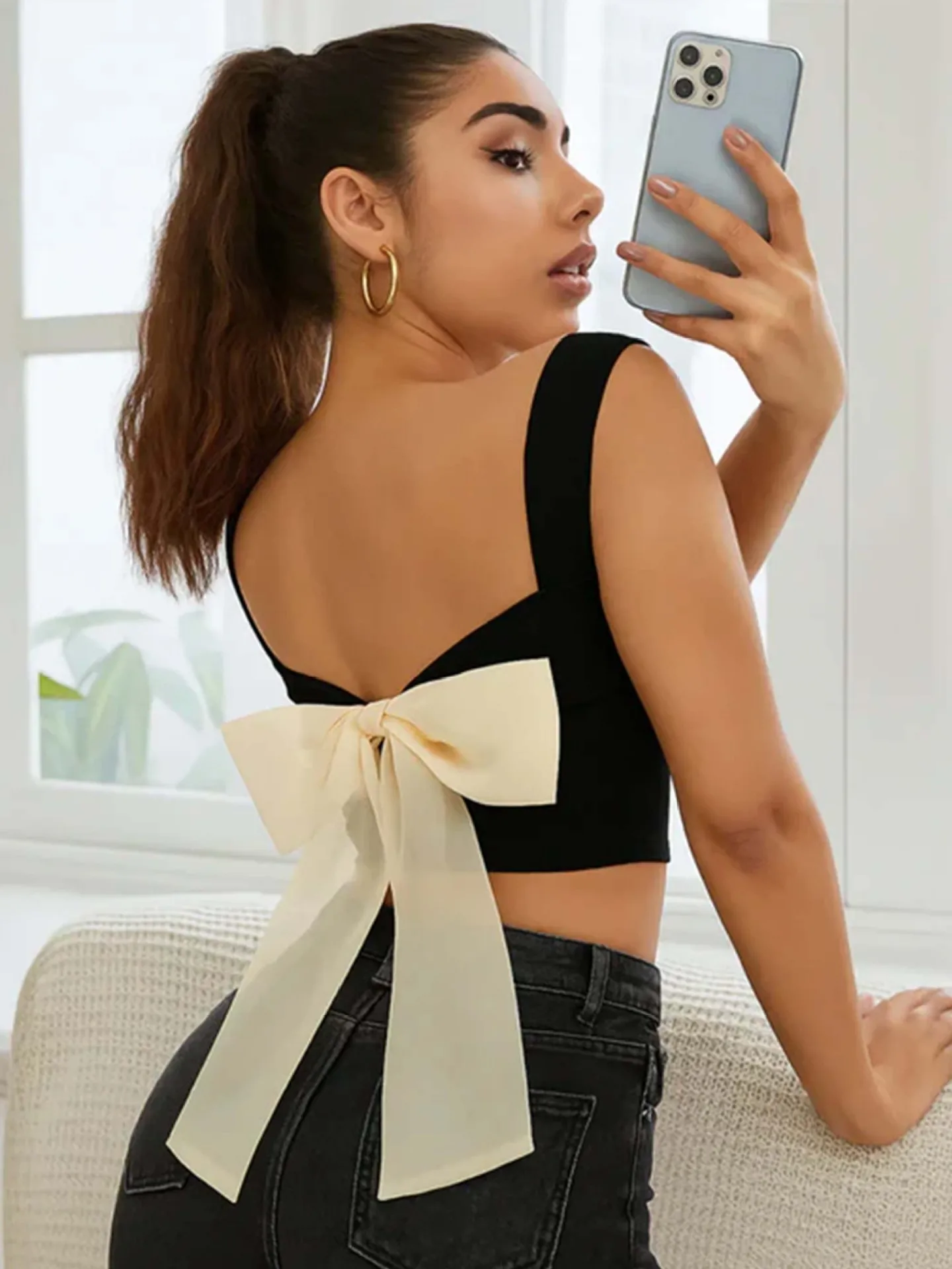 Summer New Arrival Women's Backpiece With A Thin Lace Bow Decoration Square Collar Improves Appearance And Is Suitable For Dates