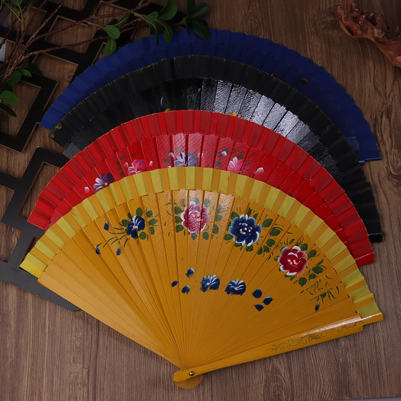 Abanico plegable español de madera para bailar, accesorio de mano con impresión, adornos de decoración del hogar, manualidades, regalos para invitados