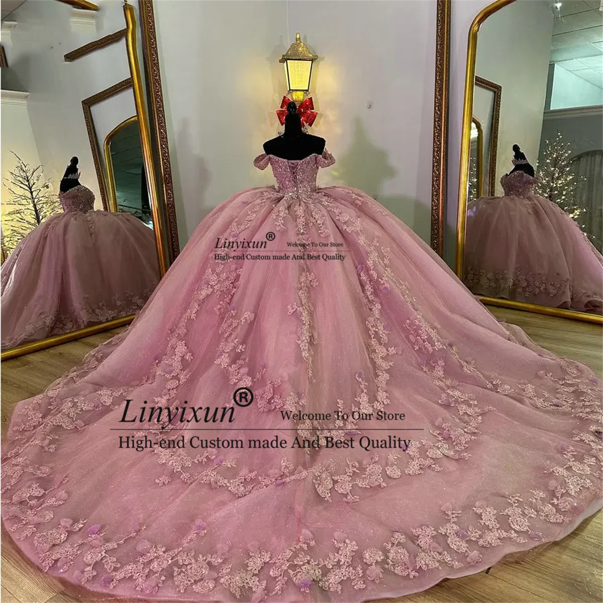 المكسيك الأميرة الكرة ثوب فساتين Quinceanera مخصصة فراشة الأزهار يزين الخرز بلورات Vestido De 15 Anos الدانتيل متابعة