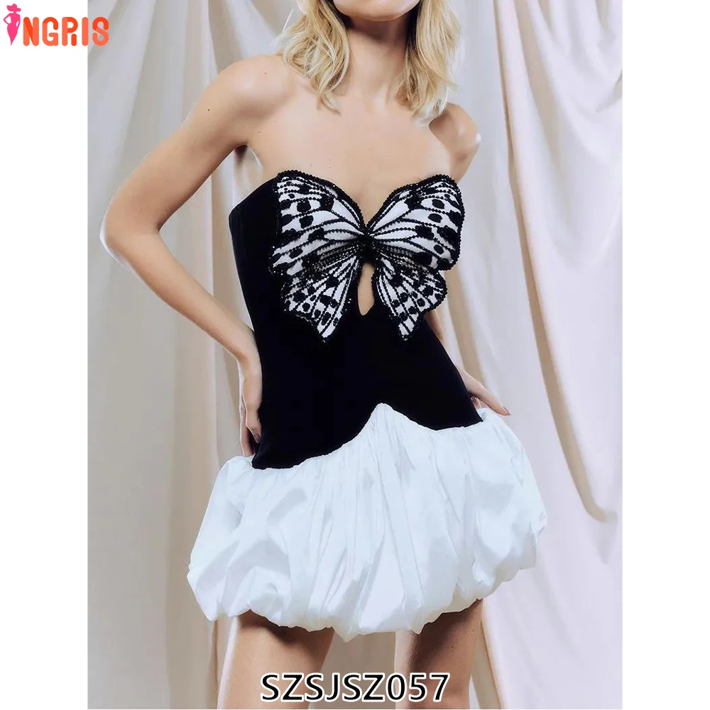 

High quality black bow bandage dress slim fit sexy mini evening dress with natural waistline casual dress-SZSJSZ057