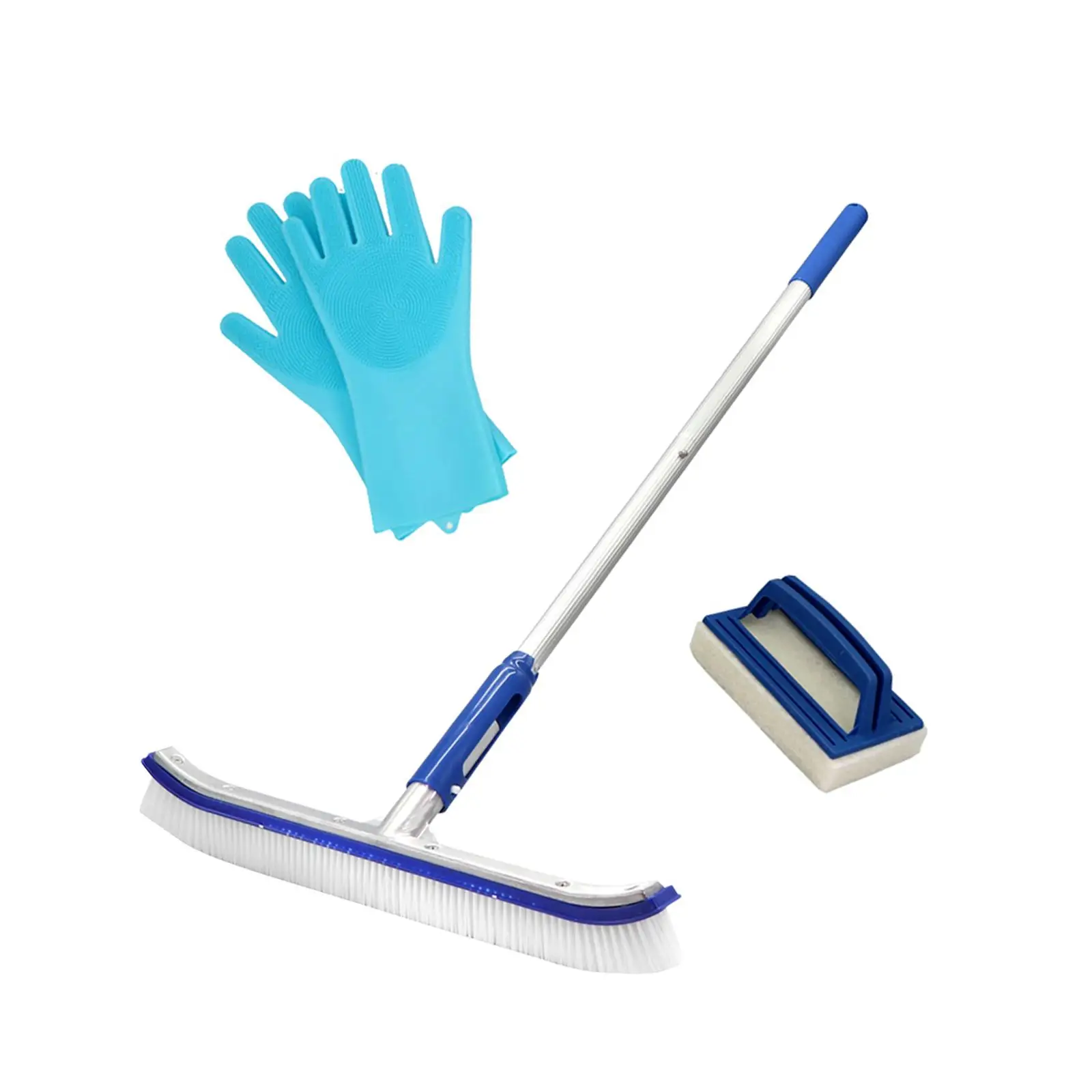 Swimming Pool Brush with Pole Adjustable 4 Section Telescopic Handle Deep Clean Nylon Bristles for Hot Tubs