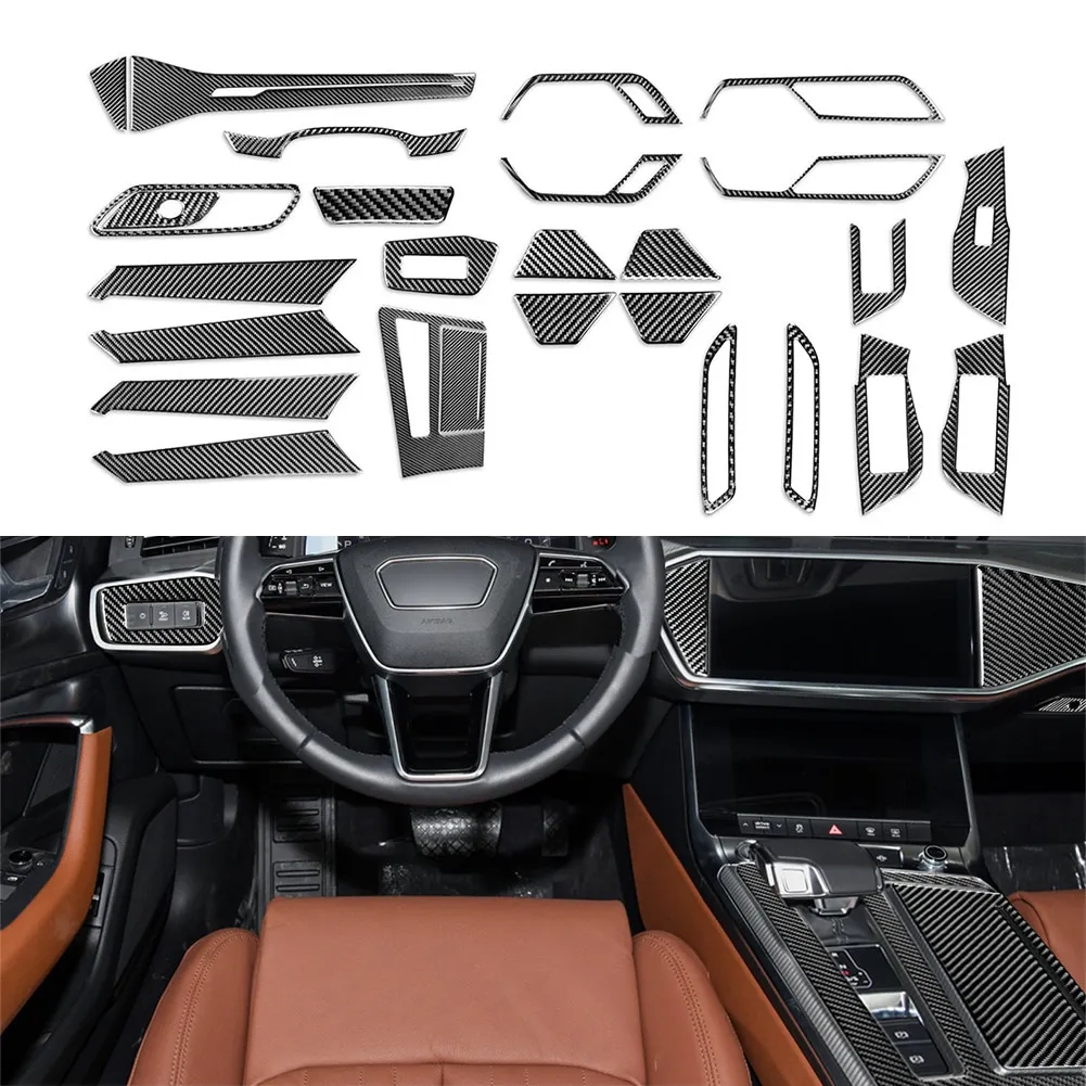 27 Pcs Carbon Fiber Full Set Car Interior Cover Decorative Trim Sticker Accessories For Audi A6 C8 A7 2019 2020 2021 2022 LHD