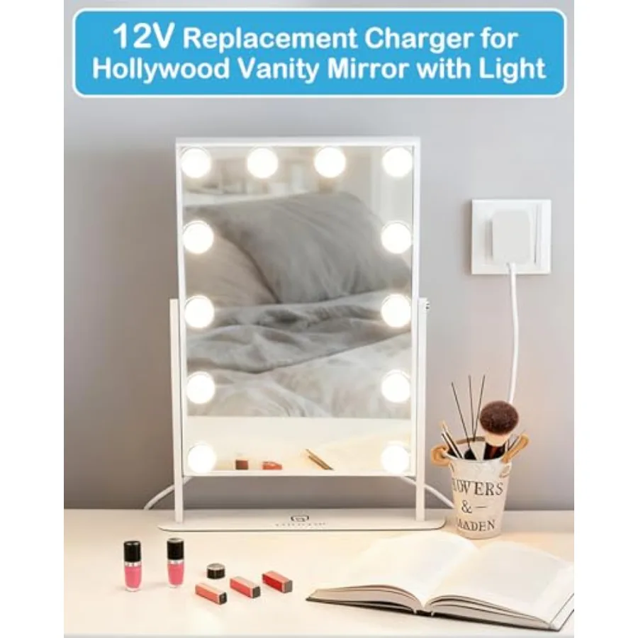12V for Vanity Mirror Power Cord, Power Adapter Compatible with FENCHILIN/Hansong DC117-15 DC11715/ Hasipu/COOLJEEN Hollywood V