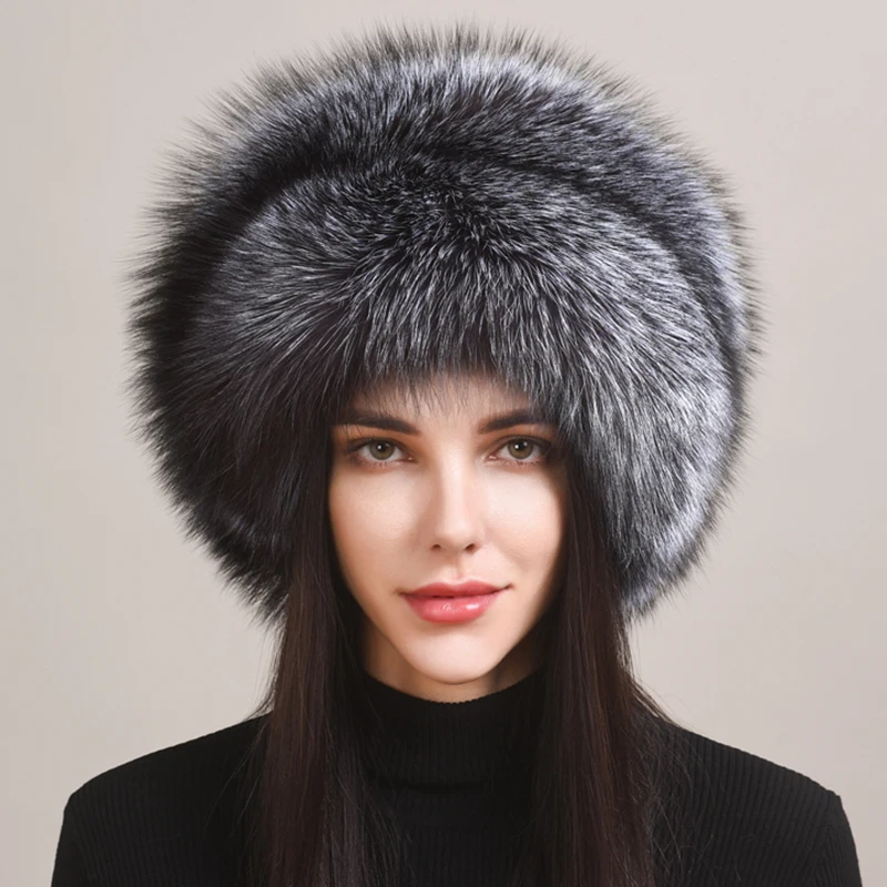 Autumn and winter 2024 New Women\'s Genuine Natural Fox Fur Cap Russian Fur Hat Real Fox Fur Hat Dome Mongolian Hat