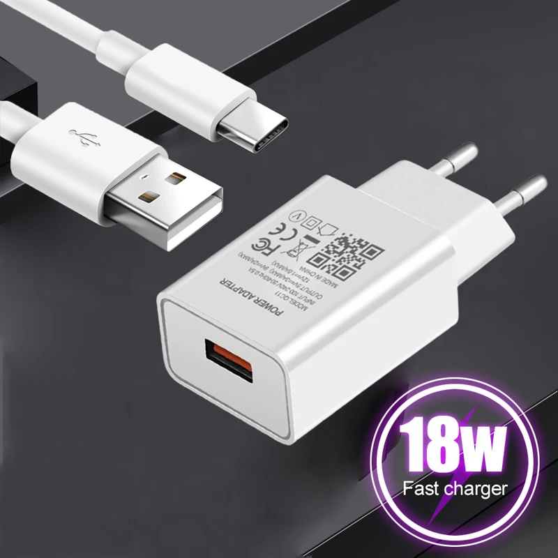 

18W Fast Charger EU Plug Phone Adater Type-c USB Cable For OPPO A93 A73 A72 A52 A5 A9 2020 F17 Realme X2 X3 X50 X7 3 5 6 7 Pro