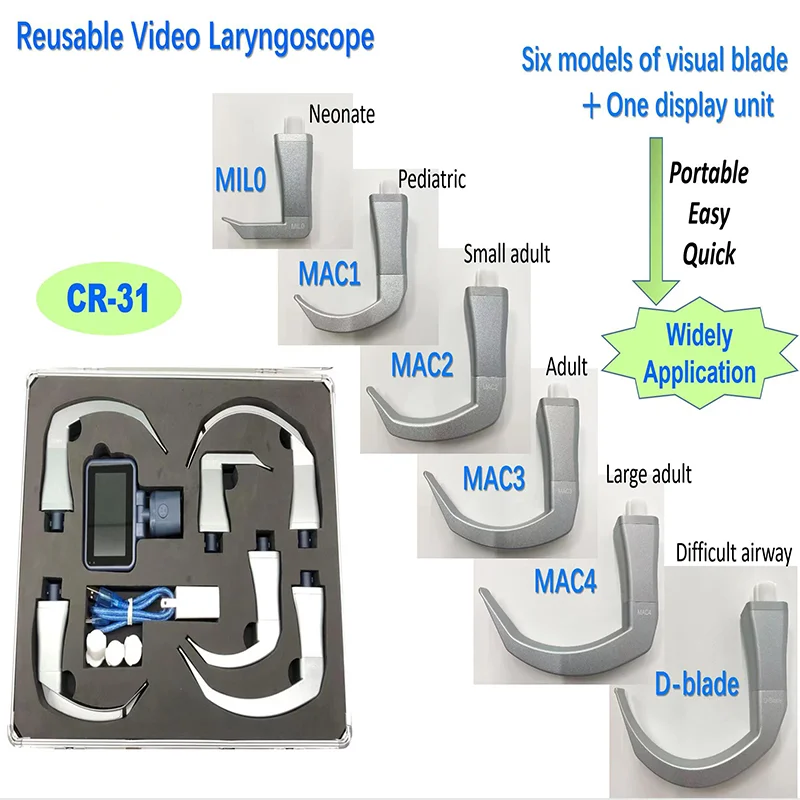 3.5 inch Touch Screen Video Laryngoscope Reusable Sterilizable Blades color Digital Video Laryngoscope 6 Blades Optional