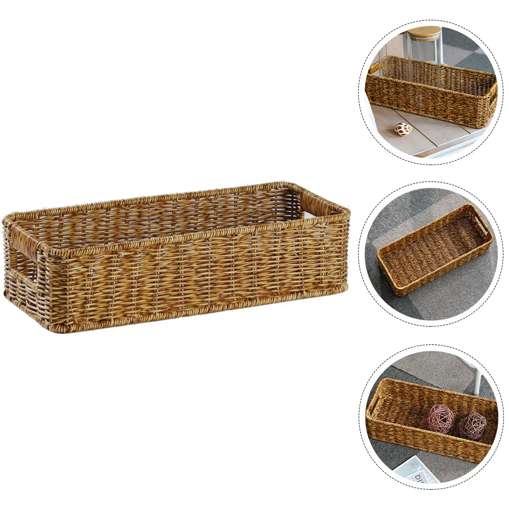 

Woven Storage Basket Imitation Rattan Desktop Sundries Organizer Multipurpose Storage Bin for Home Office Organizer Baskets