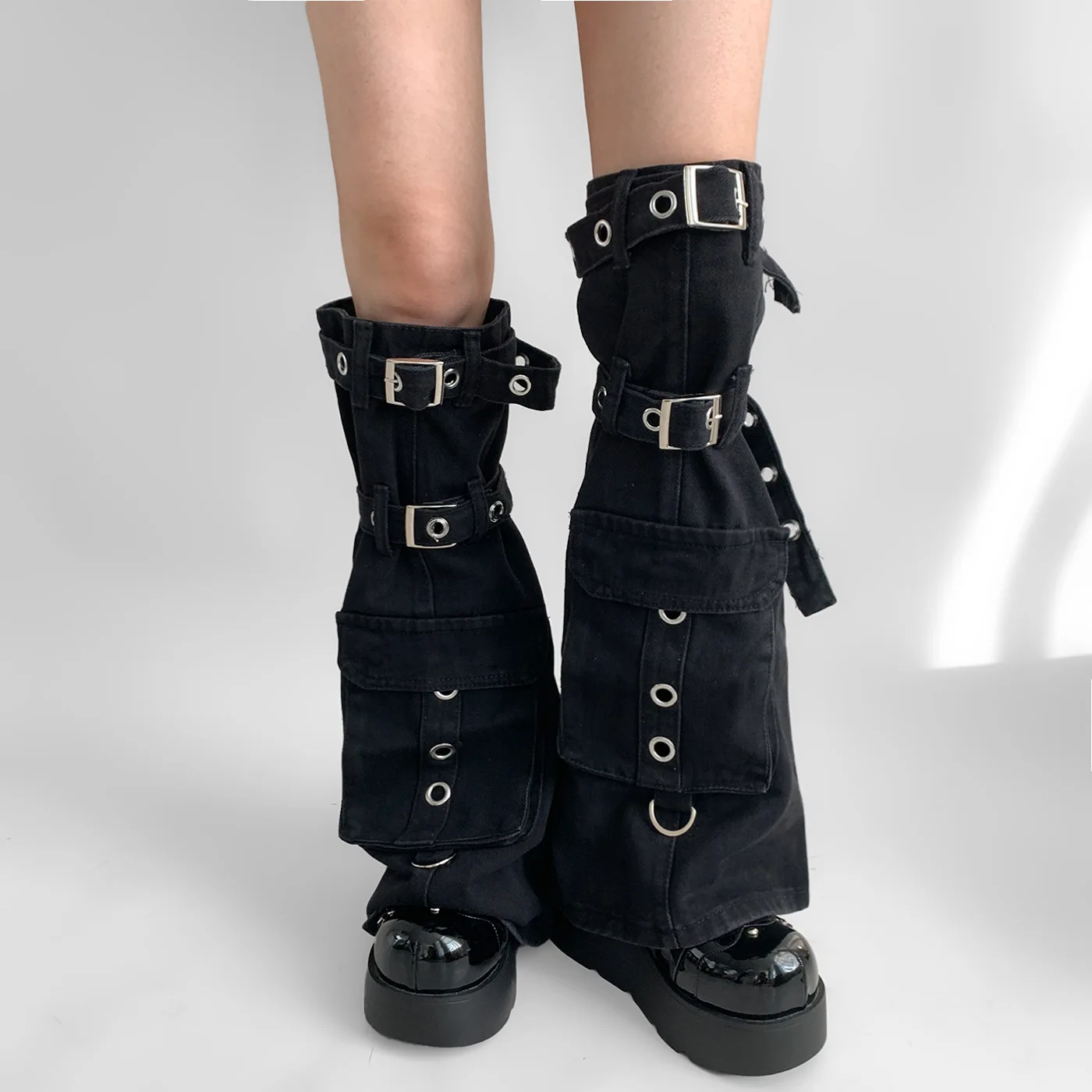 Damen-Overknee-Strümpfe, Cosplay, japanische Lolita-, Punk- und Gothic-Strümpfe im Y2K-Stil, Stiefelüberzüge mit Metallschnallen, lange Beinüberzüge. – Detail 5
