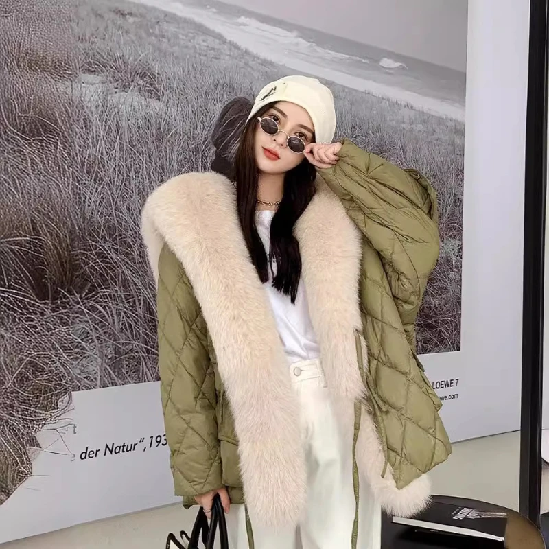 Women's Large Fox Fur Collar Puffer Coats, Thick Loose Down Jackets, Korean Luxury High-end Female Parker, Winter Outerwear, New