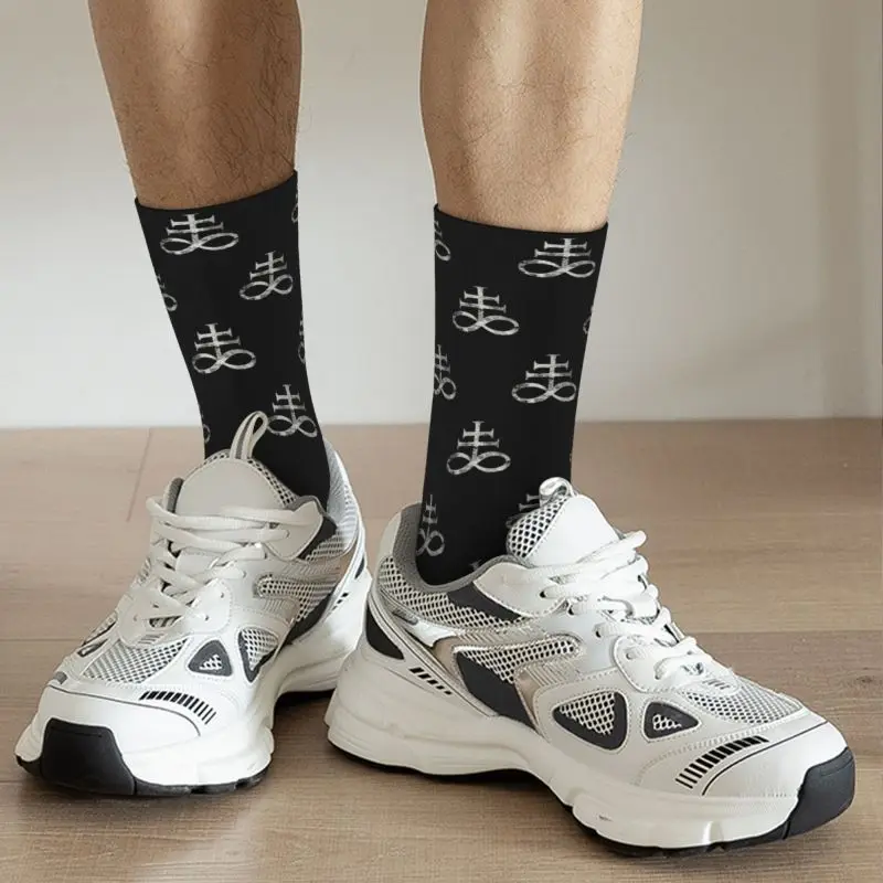 Worn Leviathan Satanic Cross Men Women Crew Socks Unisex Funny Sigil Of Baphomet Spring Summer Autumn Winter Dress Socks