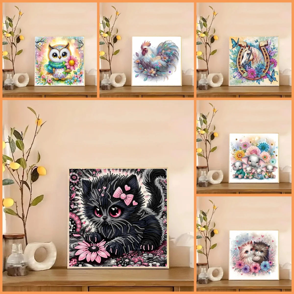 

1DIY diamond painting with an animal pattern and crystal diamond, suitable for bedroom walls as a New Year gift (no wooden frame