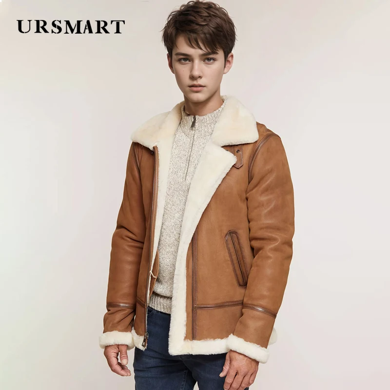 Men's Leather and Fur Jacket - Winter Warmth British Fashion Casual Custom Thick Genuine Fur