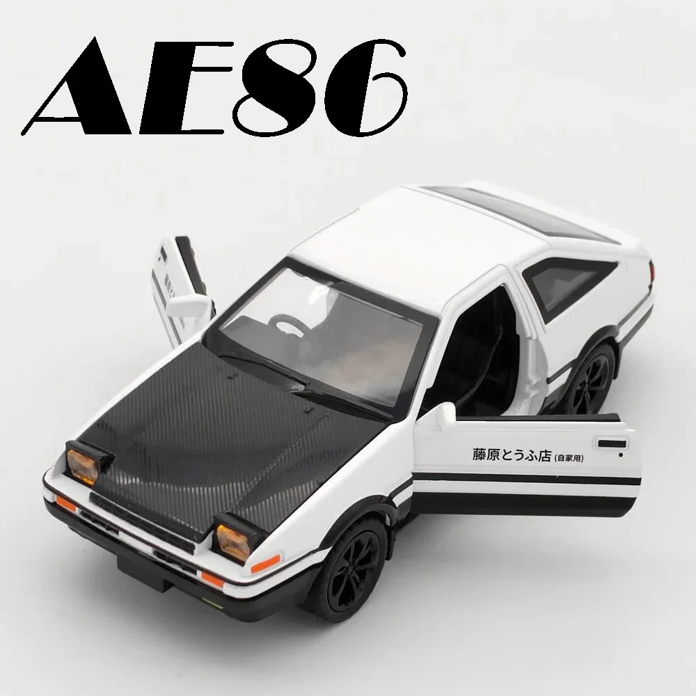 1:36 Scale Mini Model AE86 EVO Toy Cars Metal Diecast Pull Back Sound Light Doors Opened Rubber Tires Children Interactive Toys
