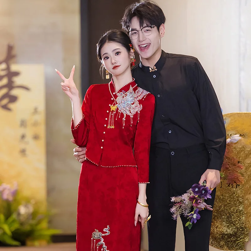 

Toast Dress Bride Red Wedding Mermaid Cheongsam Engagement Dress New Chinese 2025 New Dress