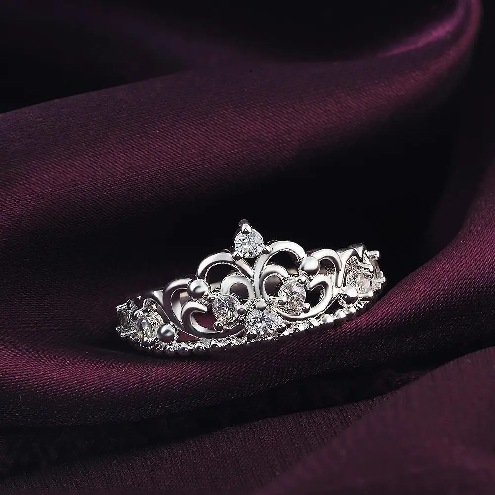 925 Sterling Silver ring women lady wedding female charm refined elegance inlaid stone Crown fashion Silver color jewelry