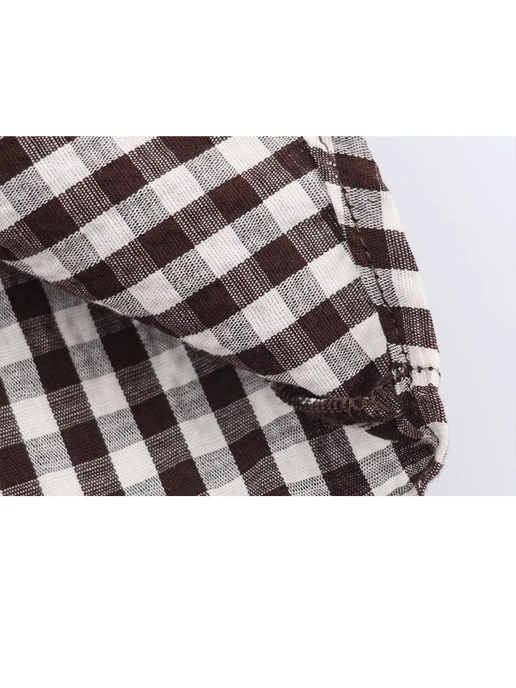 HH mujer 2026 moda Retro suelta versátil cuello redondo a cuadros apilados camisa decorativa mujeres temperamento Casual Top de manga larga