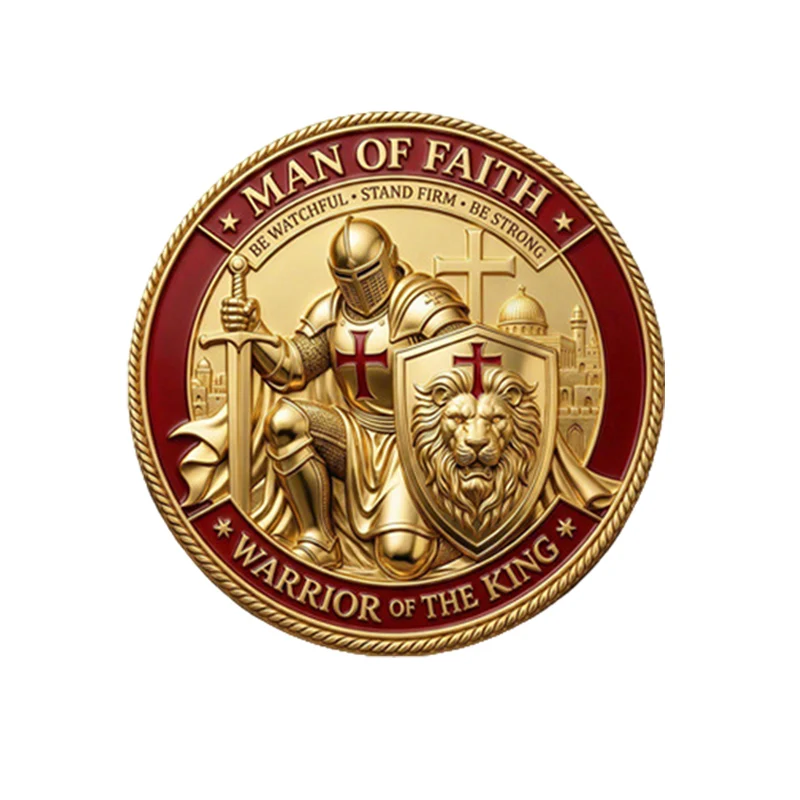 1PC Knight Gold Plated Encrusted Collectible Commemorative Coin Warrior of The King Metal Medal Challenge Coins Crafts Ornament view 5
