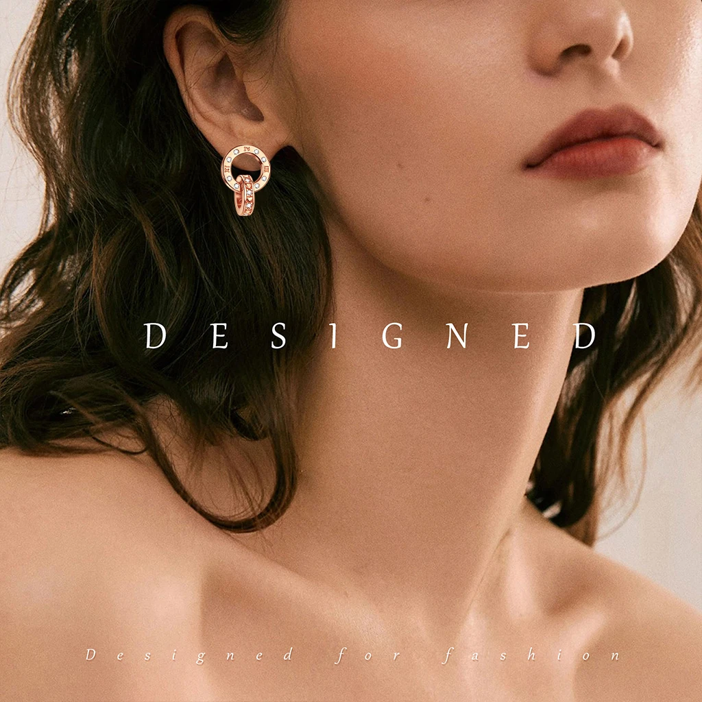 سلسلة الذهب الوردي 925 الفضة الاسترليني فلامنغو الزرافة نجمة والقمر زهرة أقراط أنيقة هدايا مجوهرات الحفلات #6