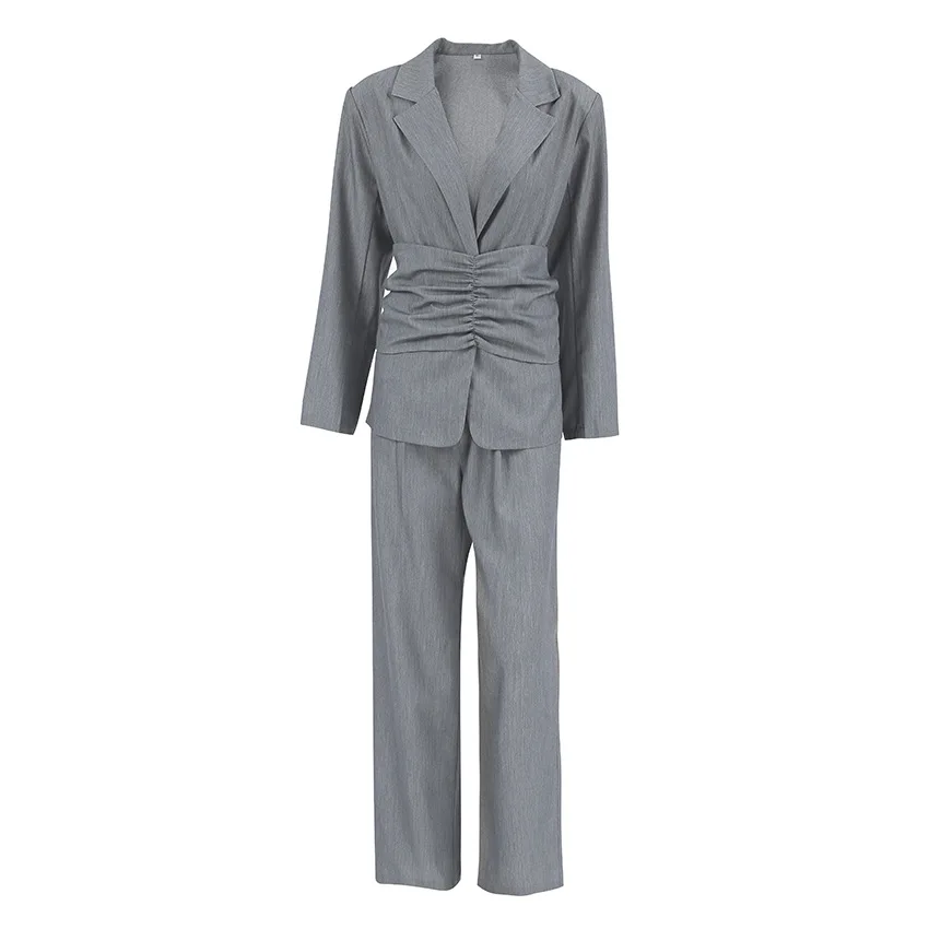 YYAHAHAS Grey High Waist Designer Suit Set 2025 Fall Winter New Women's Office Workwear Two-Piece