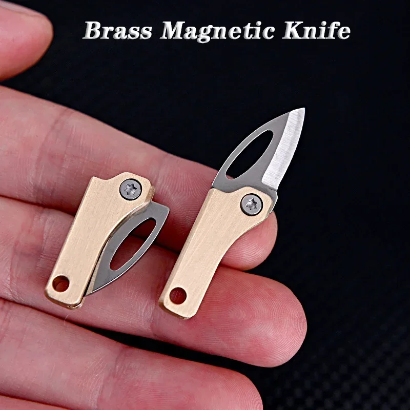 

Mini Brass Folding Knife Edge Pocket Knife Camping Outdoor Self-defense Open Box Express Knife Gift Carry Key Chain Pendant