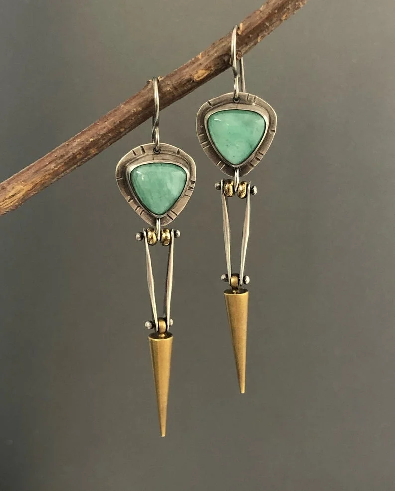 Vintage Boho Ethnic Green Resin Stone Drop Dangle Earrings For Women Indian Tribal Vintage Earrings