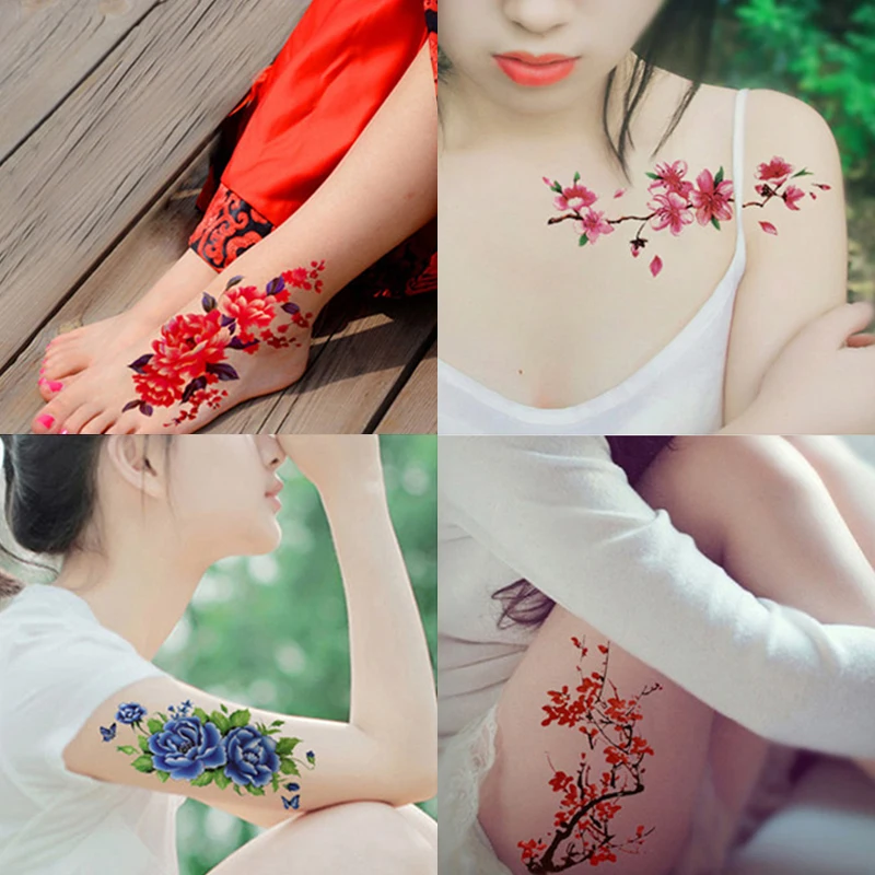 Anime Rose Flowers Temporary Tattoos Stickers Waterproof Arm Shoulder Fake Tattoo for Women Make Up Big Flash Tattoo on Body Art