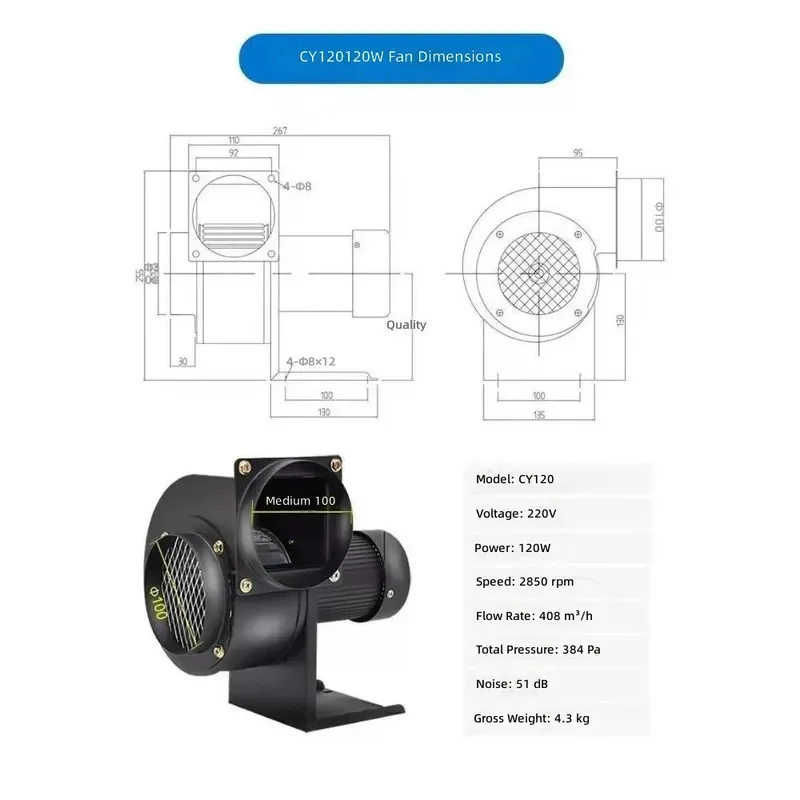 Small High Temp Resistant Centrifugal Blower HVAC Multi-Wing Insulated Heat Extraction Induced Draft Ventilation Cooling Fan