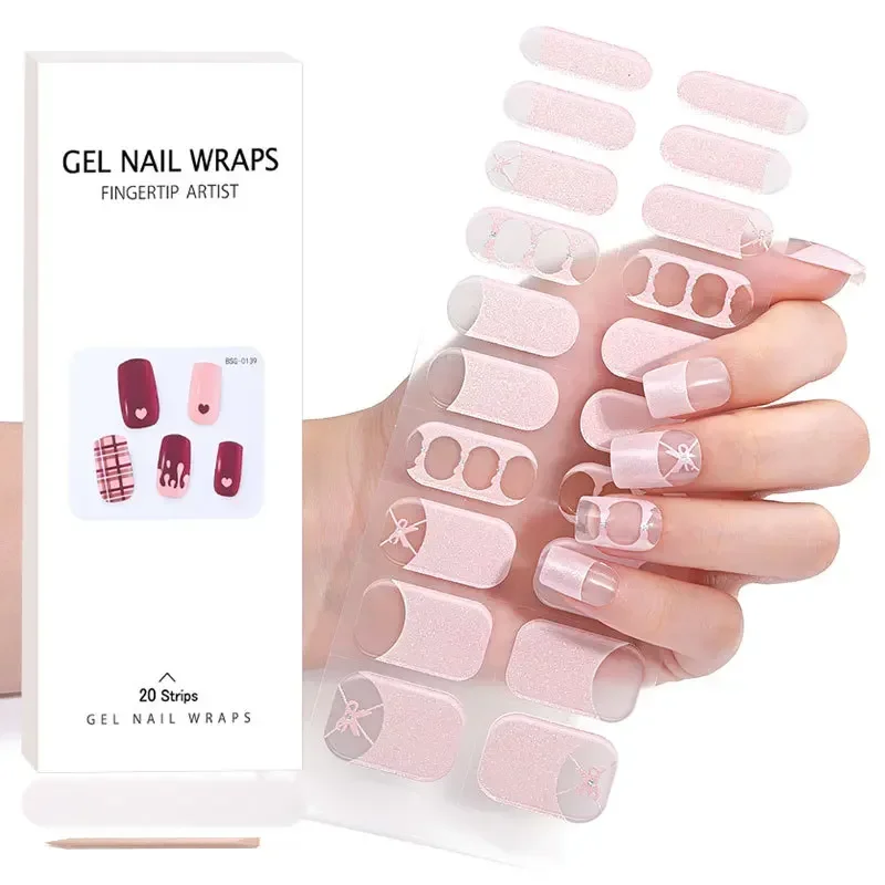 Semi-Cured Gel Nail Patch Adhesive Waterproof  Long Lasting Full Cover Nail Gel Wrap Manicure Gel Nail Sticker for UV Lamp