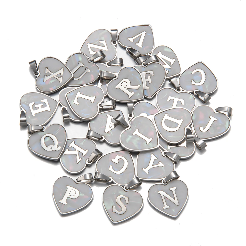 1pc Stainless Steel Letter Alphabet Heart Shell Charms Pendant for DIY Bracelets Necklace Jewelry Making Accessories Wholesale