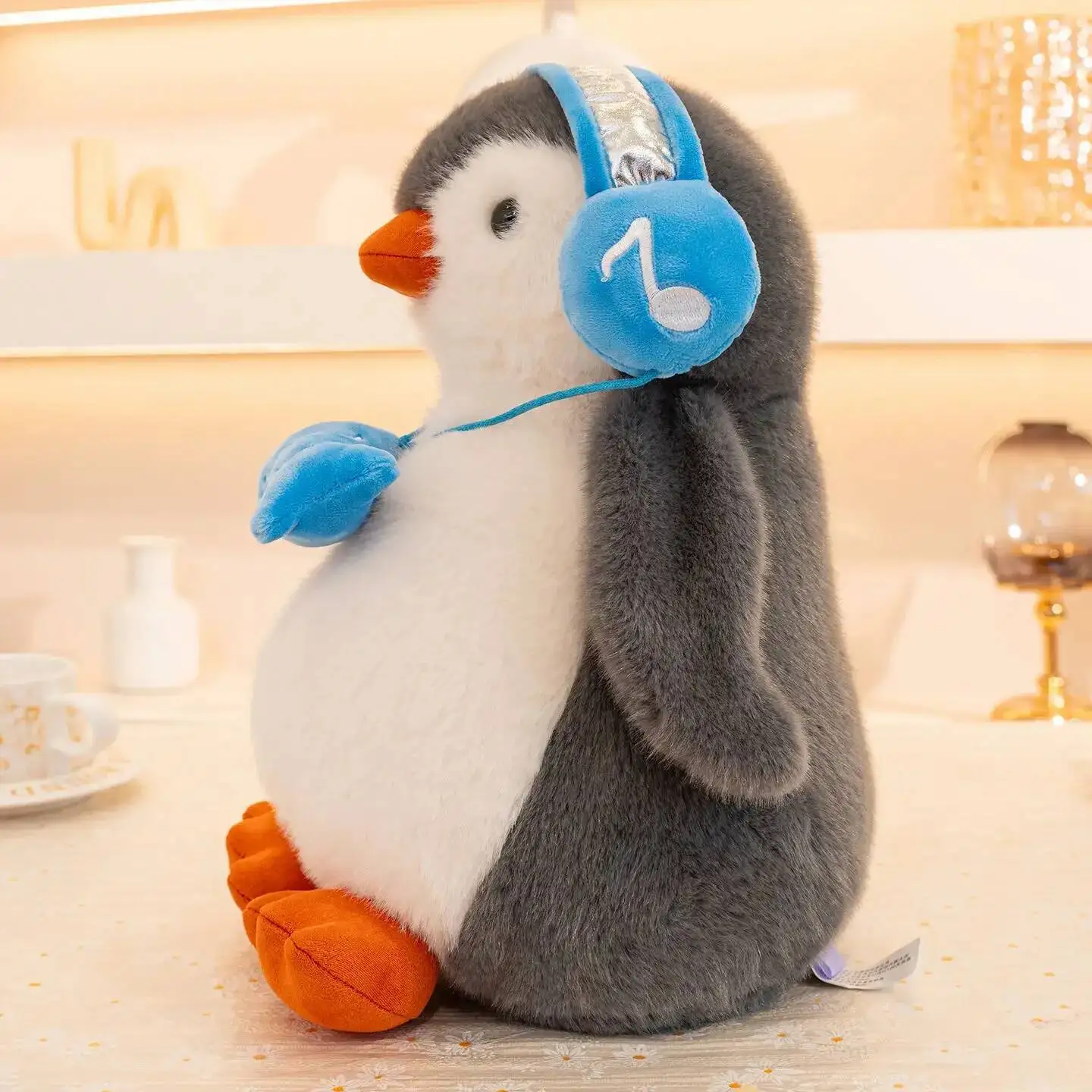 Creative Music Penguin Plush Toys for Children Stuffed Toys Penguin Wear Headset Doll Kids Toy Birthday Gift For Children Girls