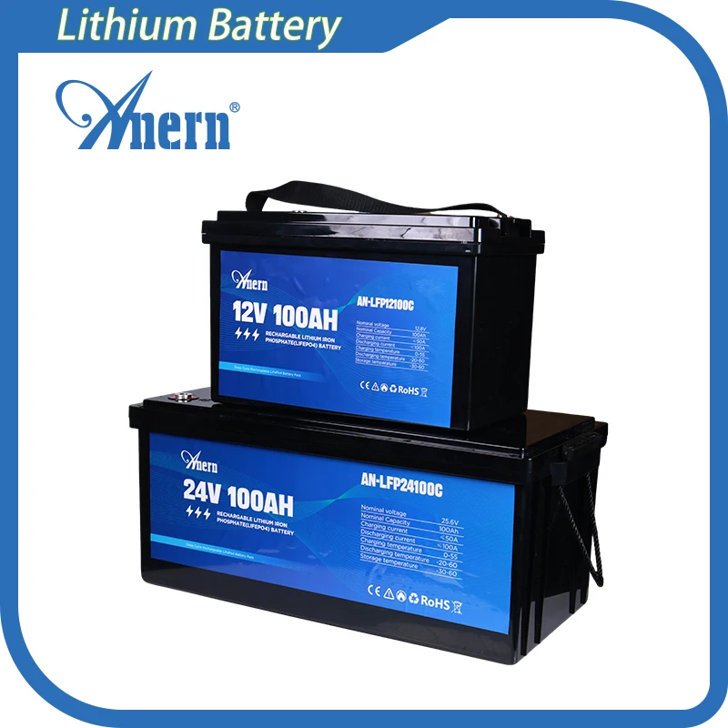 

Anern 12V 100Ah 200Ah Lithium Battery Overload and Short Circuit Protection IP65 Max Discharge Current 800A Battery for Home RV