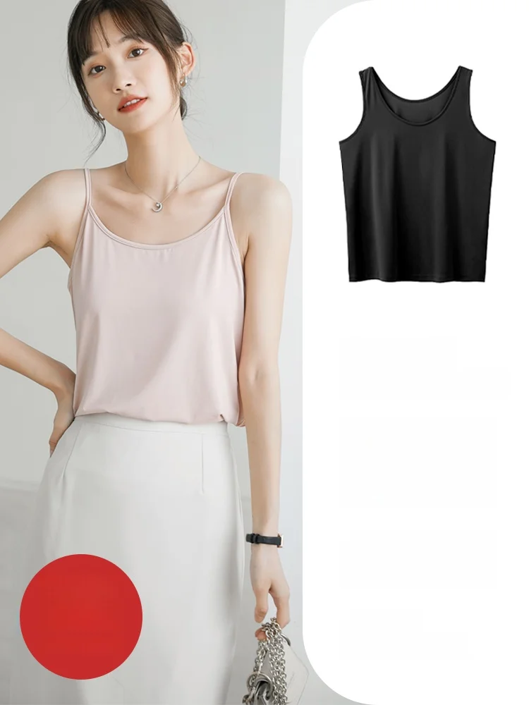 

Женская майка из ледяного шелка на бретельках, свободного кроя, базовый слой, летняя, однотонная, универсальная, белая, под рубашку, верхняя одежда