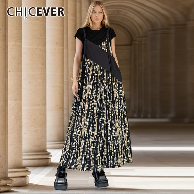 

CHICEVER Streetwear Printing Loose Overalls Female High Waist Spliced Buttons Fashion Women Casual Trousers Jumpsuits Clothing