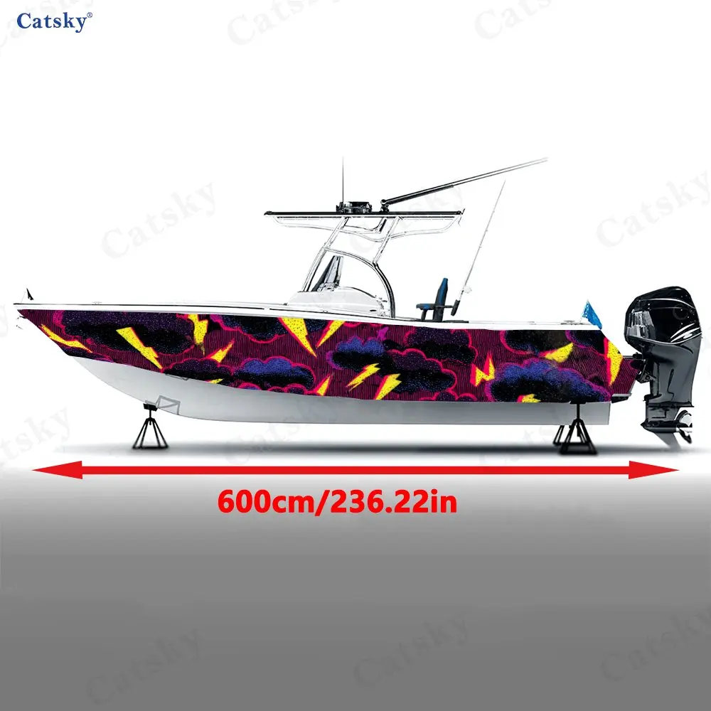 2Pcs Neon Storm Cloud Boat Stickers, PVC Waterproof Durable Vinyl Wrap Decals for Fishing Boats, Durable and Stylish Design