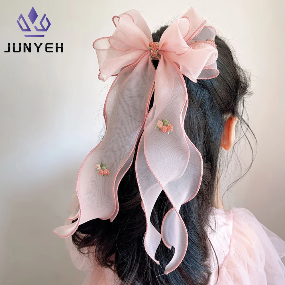 Korean Children's Braided Hairpin Embroidered Floreal Hair Accessories Princess Girl Ponytail Headdress Top Clip For Kids