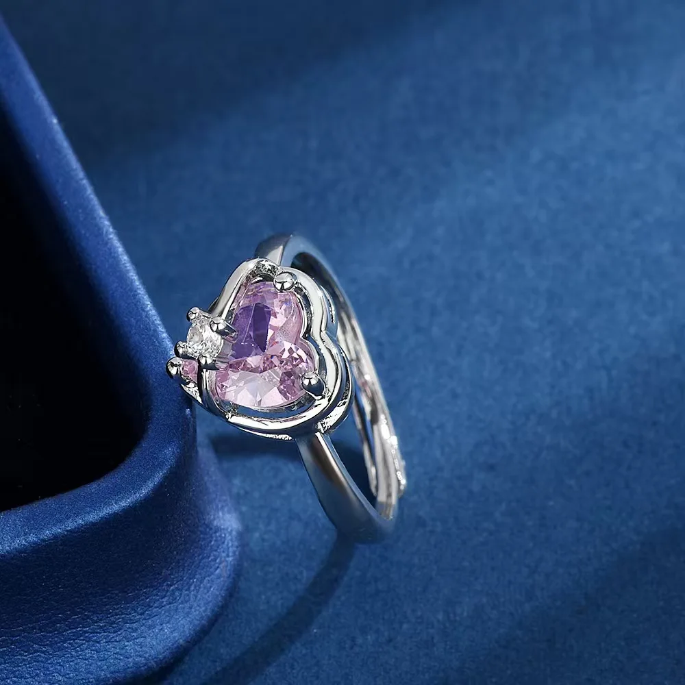 

The new pink zirconium heart-shaped open ring with a light luxury and high-end feel is a niche index ring for womenMJZ-112