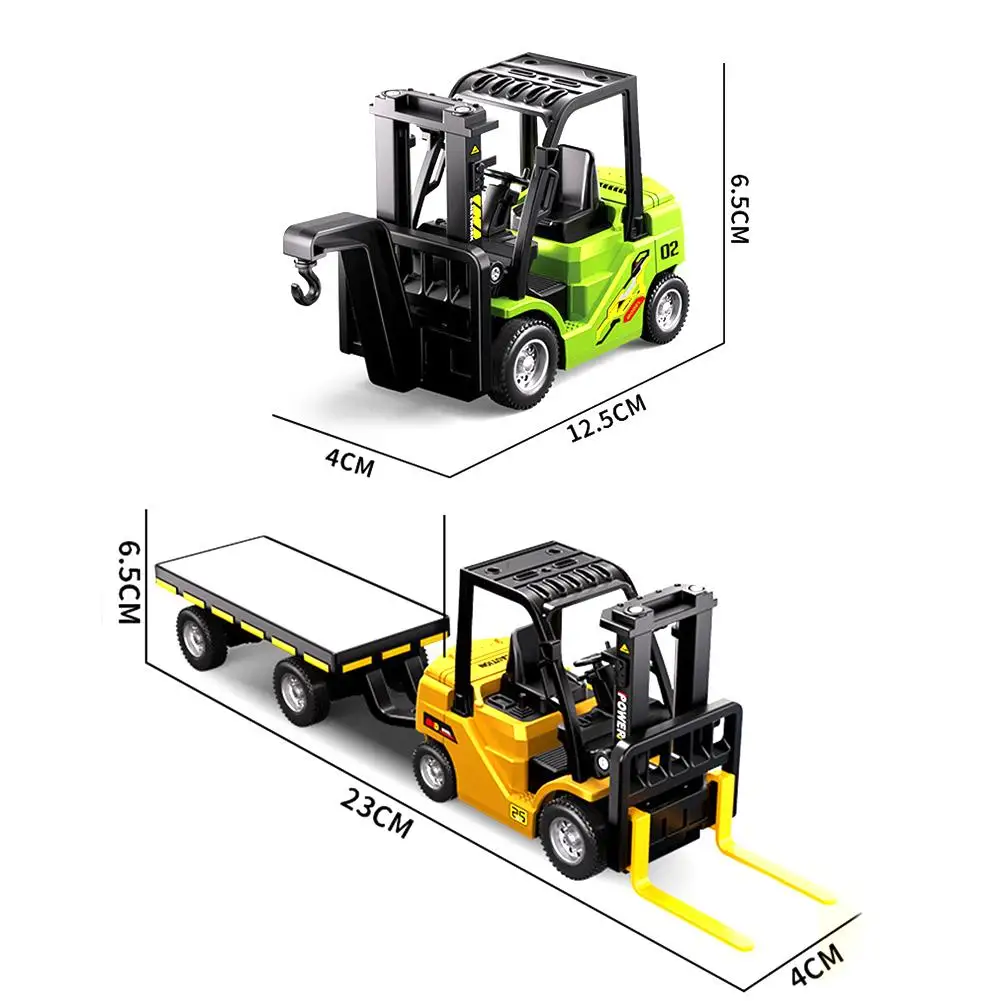 1/64 رافعة شوكية شاحنة خلفية مسطحة مقطورة مع مقطورة التحكم عن بعد سطح المكتب سيارات للبنين رفع حفارة كهربائية هدايا الاطفال #6