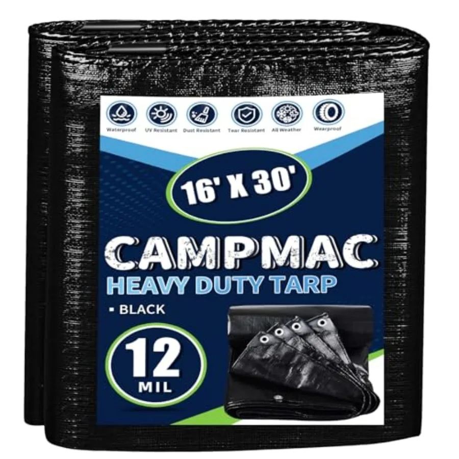 Tarps Heavy Duty Waterproof 16x30, 12 Mil Thick, High Durability, Rip and Tear Resistant with Metal Grommets Every 20 Inch