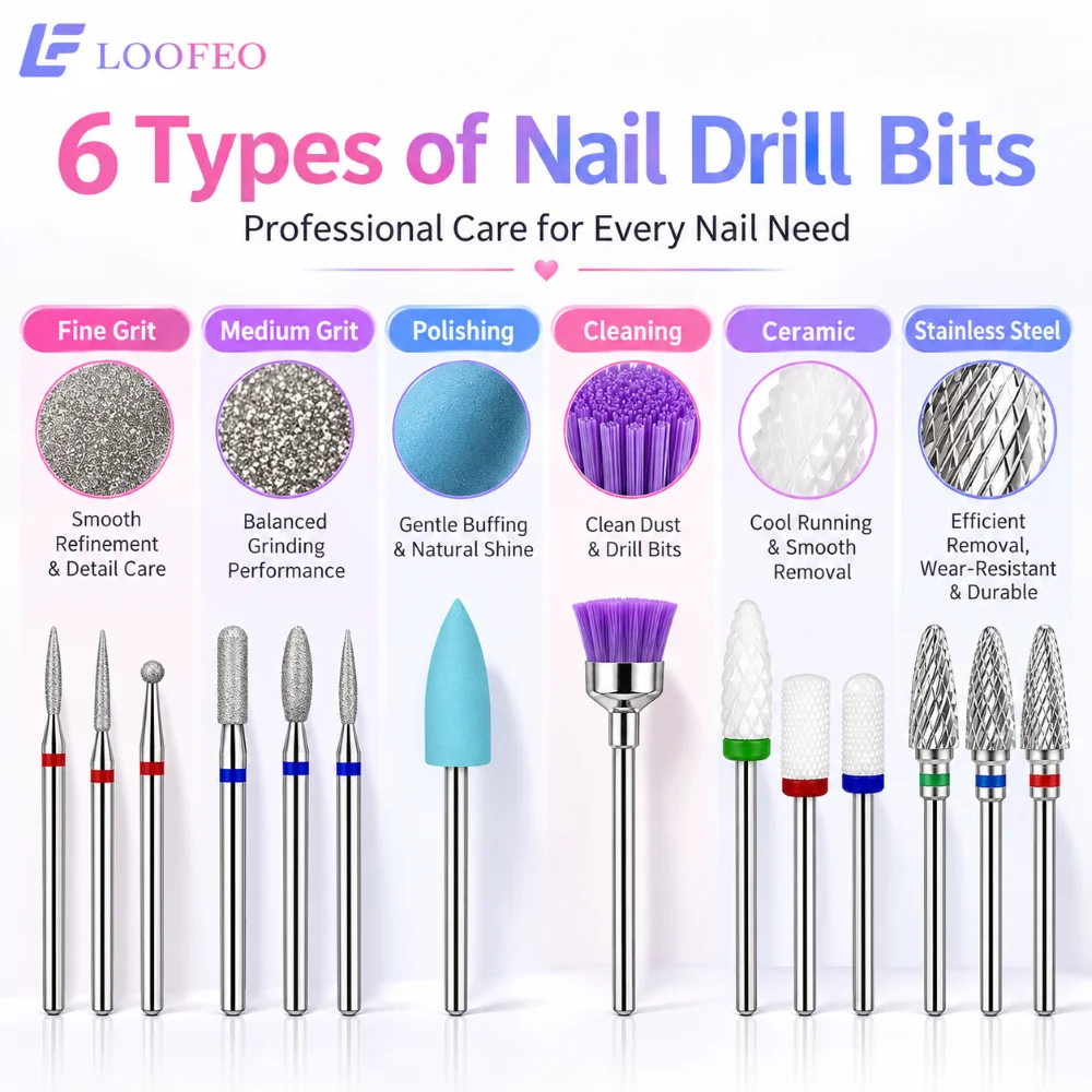 16Pcs Nail Drill Bits Set 2.35mm Ceramic Diamond Steel Cutters Silicone Polisher Cleaning Brush For Gel Removal And Cuticle Care