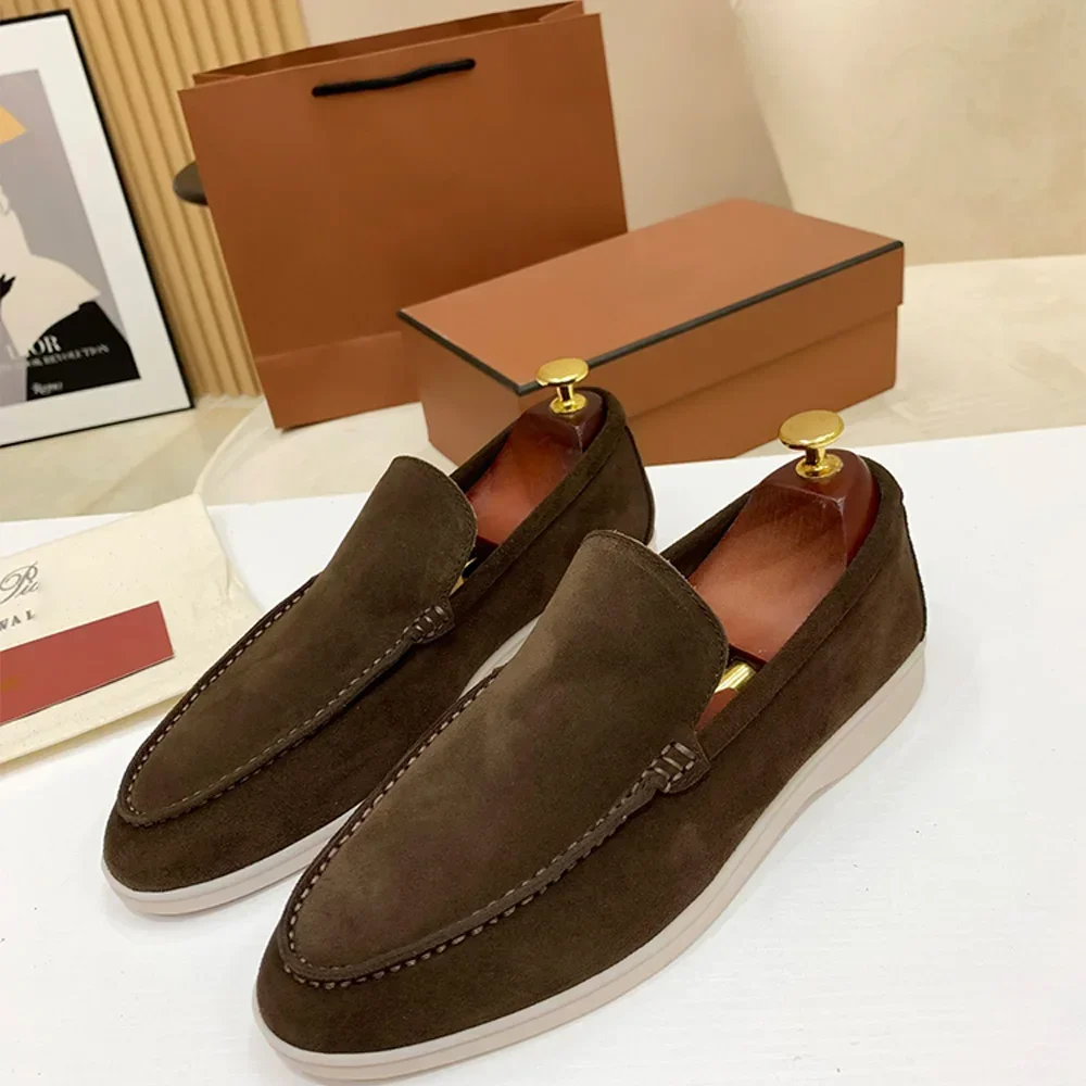 Loafers Suede Leather Flat Genuine Leather Men Walking Shoes 2024 New Spring and Autumn Lazy Soft Bottom Casual Shoes duży rozmiar