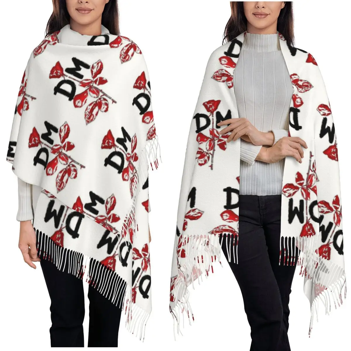 Kawaii Depeches DM Mode Musician World Tour Scarf Tassel Scarves for Women Soft Warm Shawls and Wraps Long Shawl Wrap