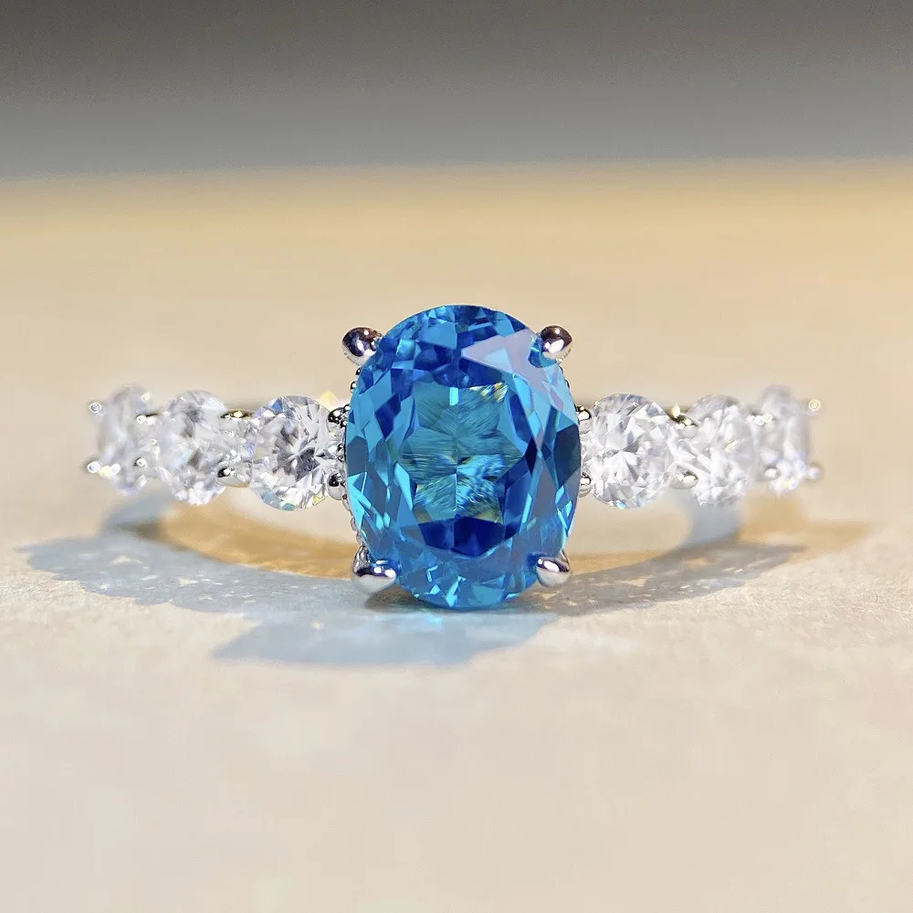 Mylux Jewelry Luxury Solid Platinum PT950 Women's Blue Green Diamond Ring 3 karat Moissanite Ring
