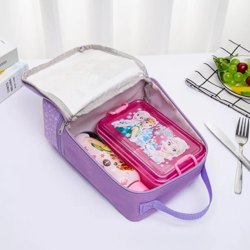 Disney Frozen Princess Elsa School Bag Multifunctional Double Layer Lunch Box for Girls Cartoon Stationery Storage Bag Backpack